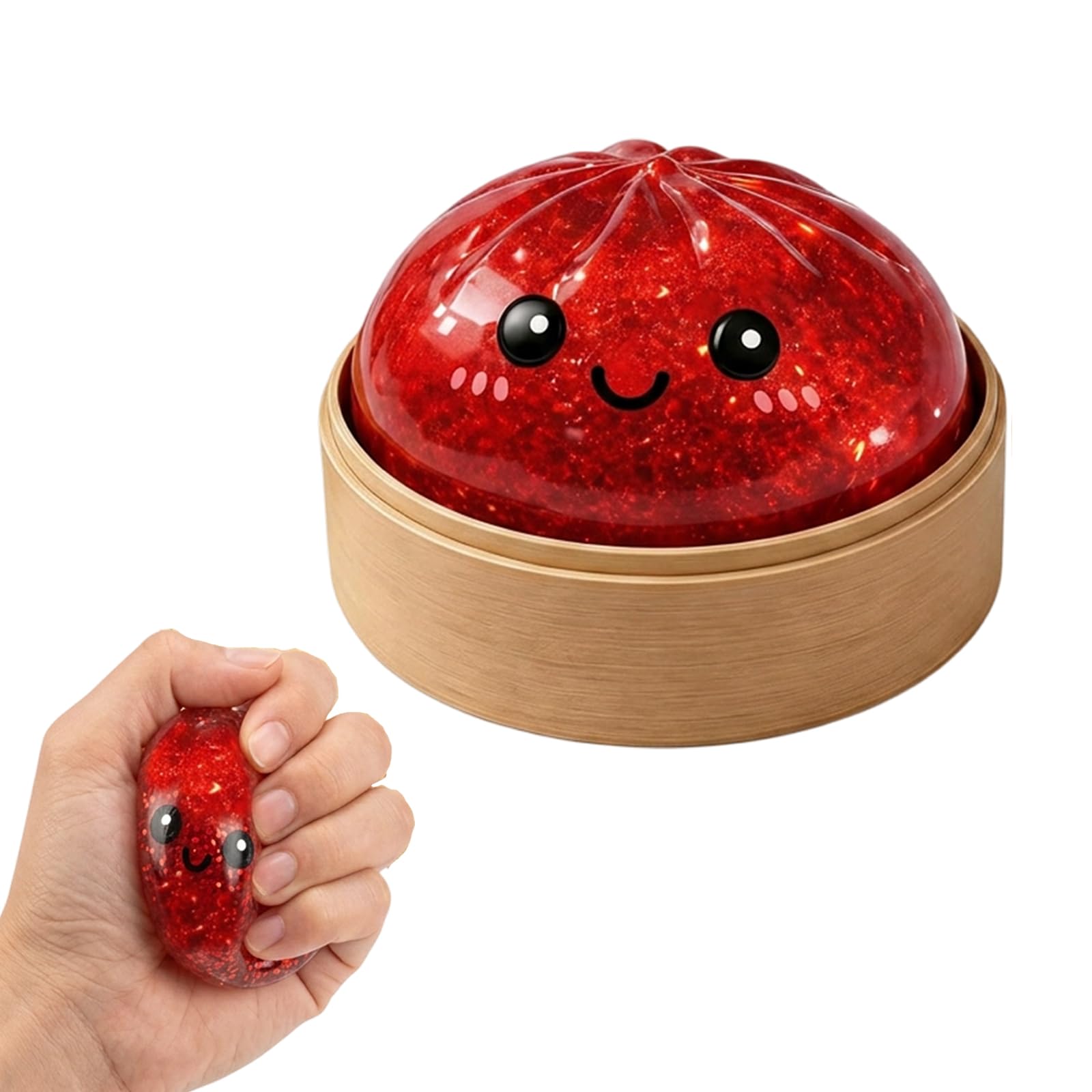 Glitter Dumpling Squishy,Dumpling Squishy Toy,Giant Dumpling Squishy with Steamer Set,Fun Soft Squeeze Glitter Dumplings Stress Ball Sensory Fidget Toys,Glitter Dumplings