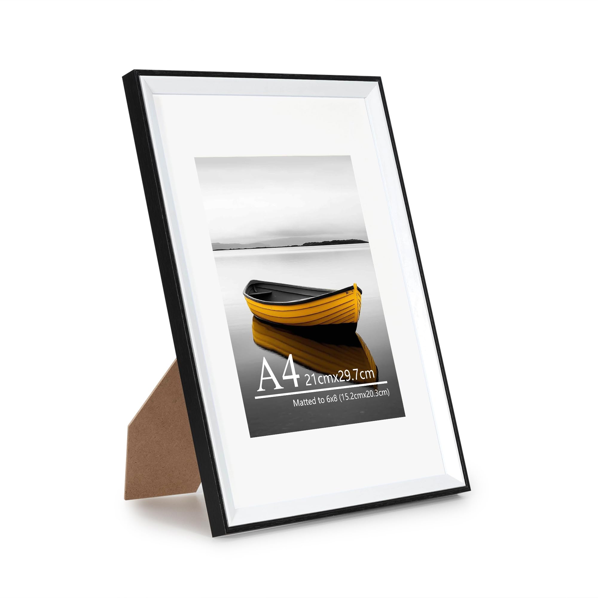Baoee Black A4 White Two Tone Picture Frame With 6X8 Mount,Photo Frame With Acrylic Glass, A4 Frame,Poster Frame, Certificate Frame,Wall Mountable