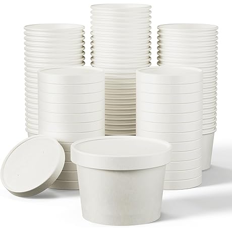 JOLLY PARTY Paper Soup Containers with Lids (8oz, White, 50-Pack)