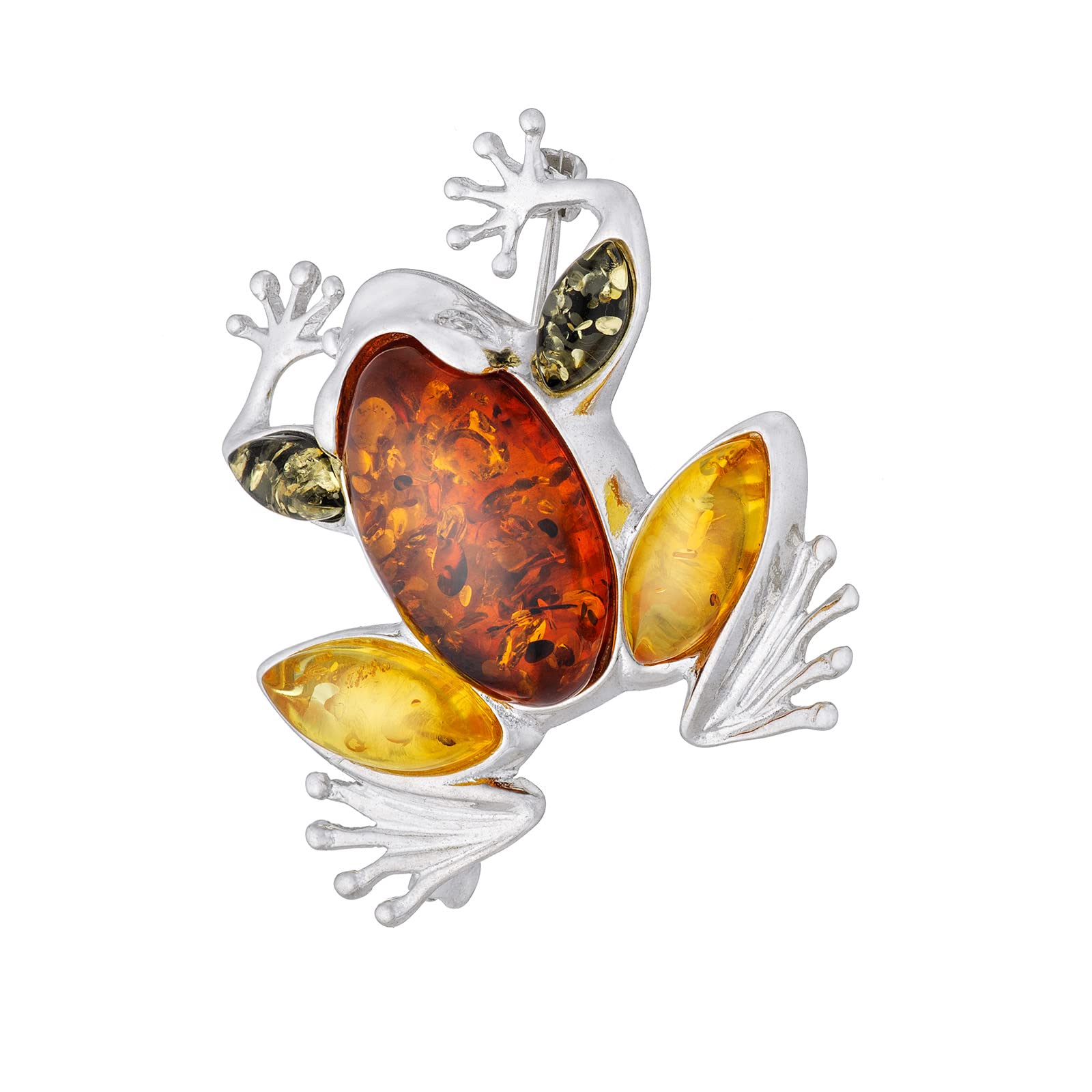 Damenbrosche Sterling Silber glänzend, farbiger baltischer Bernstein, große Froschlein brosche mit Bernstein in drei Farben, Sicherheitsverschluss, Geschenk-Set