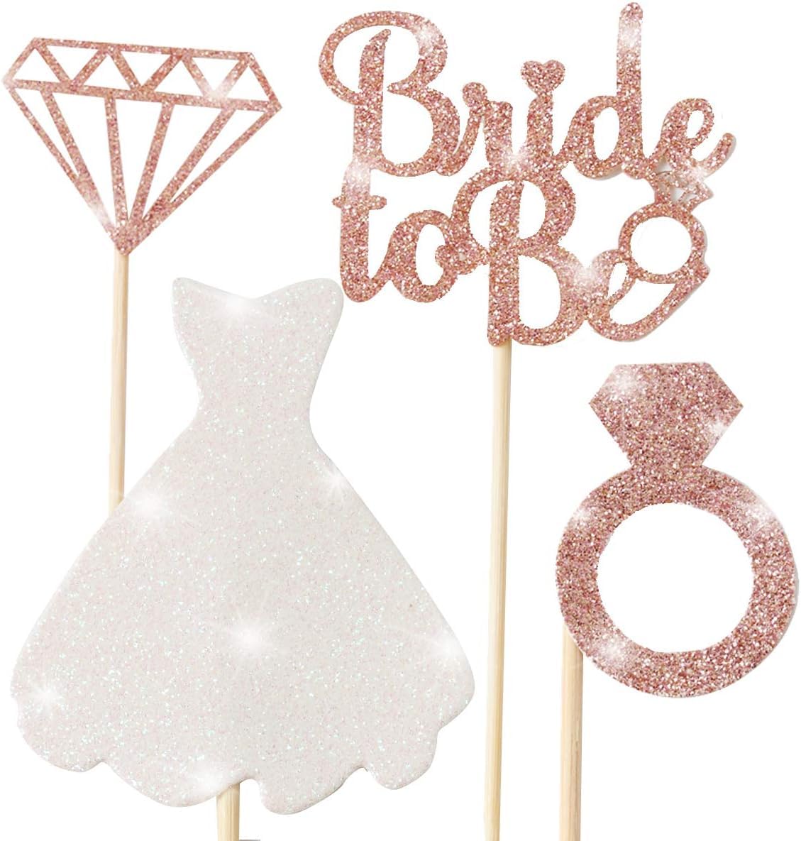 Confetti! Sparkling Glitter Rose Gold Bridal Shower Cupcake Toppers - Bride to Be, Diamond Ring, Wedding Dress - Engagement, Wedding, Bachelorette Party Decorations
