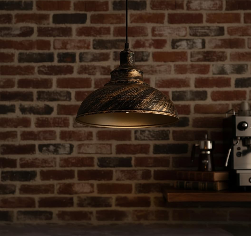 Metal Pendant Light Shade, Industrial Vintage Curvy Lampshade, Modern Replacement Shade for Ceiling Hanging Light Fixtures Ideal for Kitchen, Dining Room, and Cafe Lighting (Brushed Coppeer)