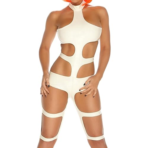 Womens Futuristic Element Strappy Stretchy Costume Bodysuit with Cutouts