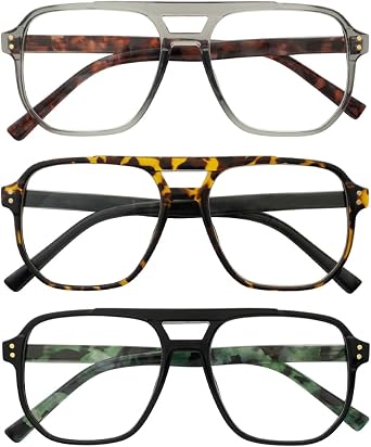 Oversized Aviator Reading Glasses Men with Blue Light Blocking, 3 Pack Retro Reading Glasses Computer Readers Men