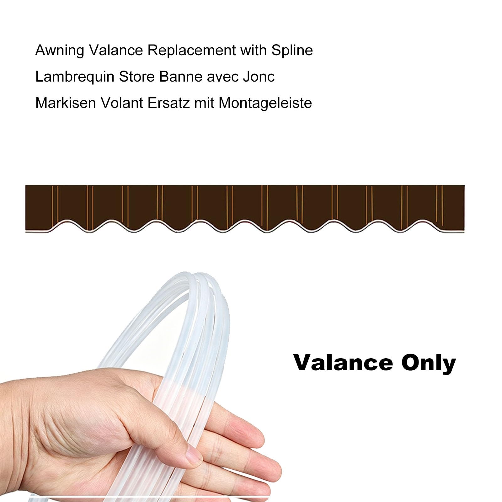 Markisenvolant Ersatz, Sonnenschutz Gewellter Stoffstreifen, Wasserdicht Bespannung Ersatzstoff, Volant für Markise mit Montageleiste, Markisen-Zubehör(Brown Stripes,B700cmxH20cm)