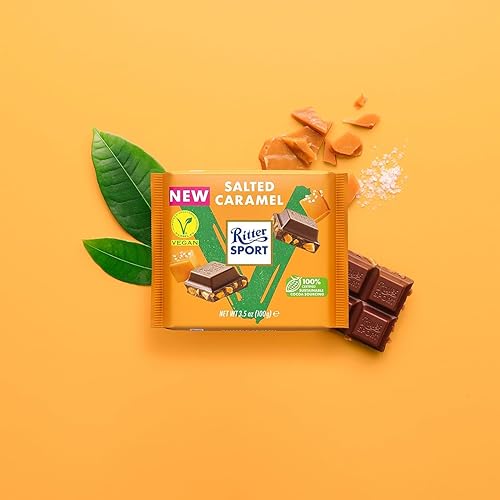 Miniatura 3 de Ritter Sport - Barras de caramelo de chocolate veganas  3 barras de chocolate vegano de 3.53 oz  Caramelo salado, avellanas enteras y sabor suave a
