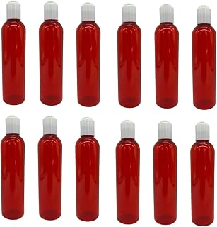 Natural Farms 8 oz Red Cosmo Plastic Bottles -12 Pack Empty Bottle Refillable - BPA Free - Essential Oils - Aromatherapy | White Press Down Disc Cap - Made in the USA