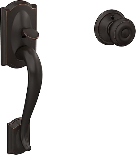 Vista 37 de SCHLAGE FE285 622 Acc CAM LH - Juego de manijas, estilo de agarre inferior, negro mate, con reborde decorativo, colección Camelot