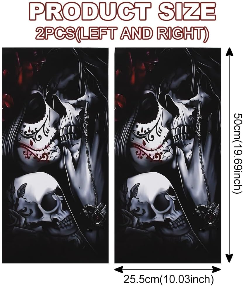 Blueshyhall 2PCS Car B-Pillar Vinyl Decals, Skull Couple Personalized Vehicle Door Pillar Sticker, Waterproof Sun Protection Scratch Cover - Image 2