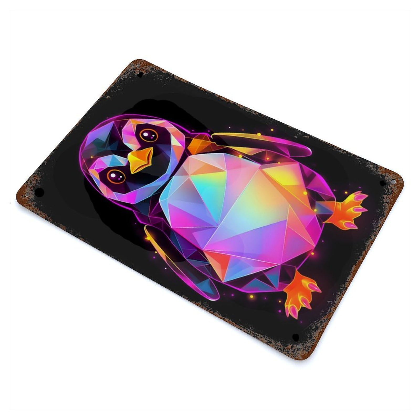 Retro Metal Sign with Penguin Triangle Abstract Design 11.8"x7.9", for Living Room, Hallway And Home Decor, Farmhouse Wall Decor