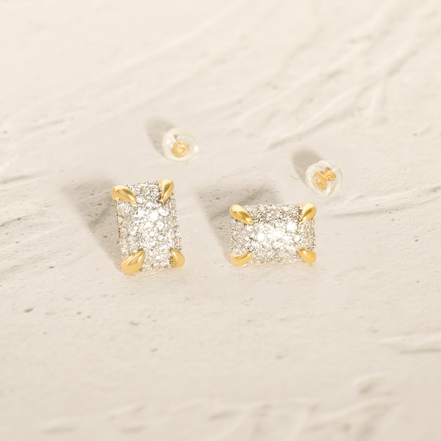 MYEARS Women Stud Earrings Gold Cluster Cubic Zirconia 14K Gold Plated Small Simple Hypoallergenic Everyday Jewelry - Image 3