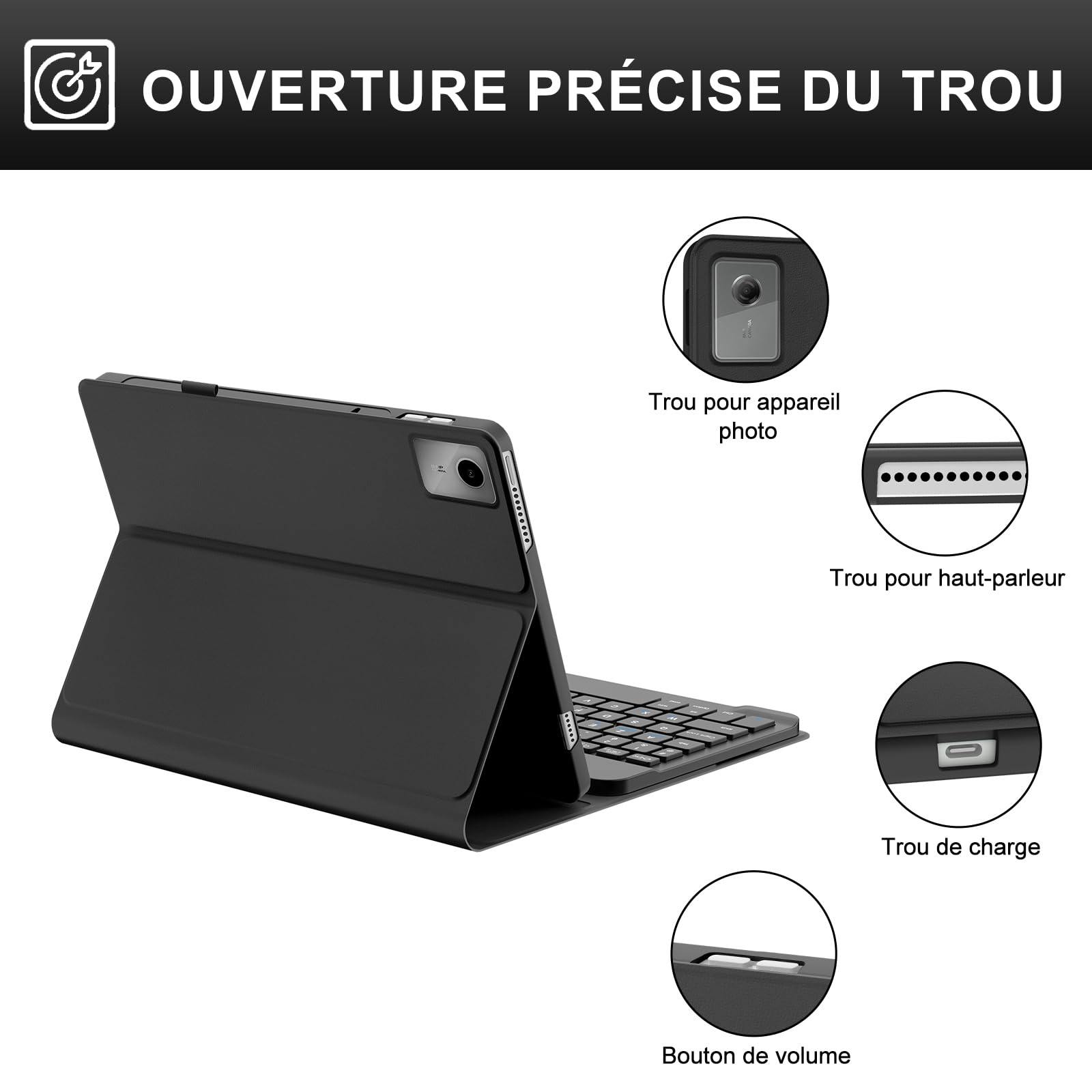 Coque Clavier pour Lenovo Idea Tab 11 Pouces, AZERTY Français Housse Clavier Bluetooth Magnétique Détachable avec Porte Crayon pour Tablette Lenovo Idea Tab 11" 2025 (TB336FU/TB336ZU), Noir