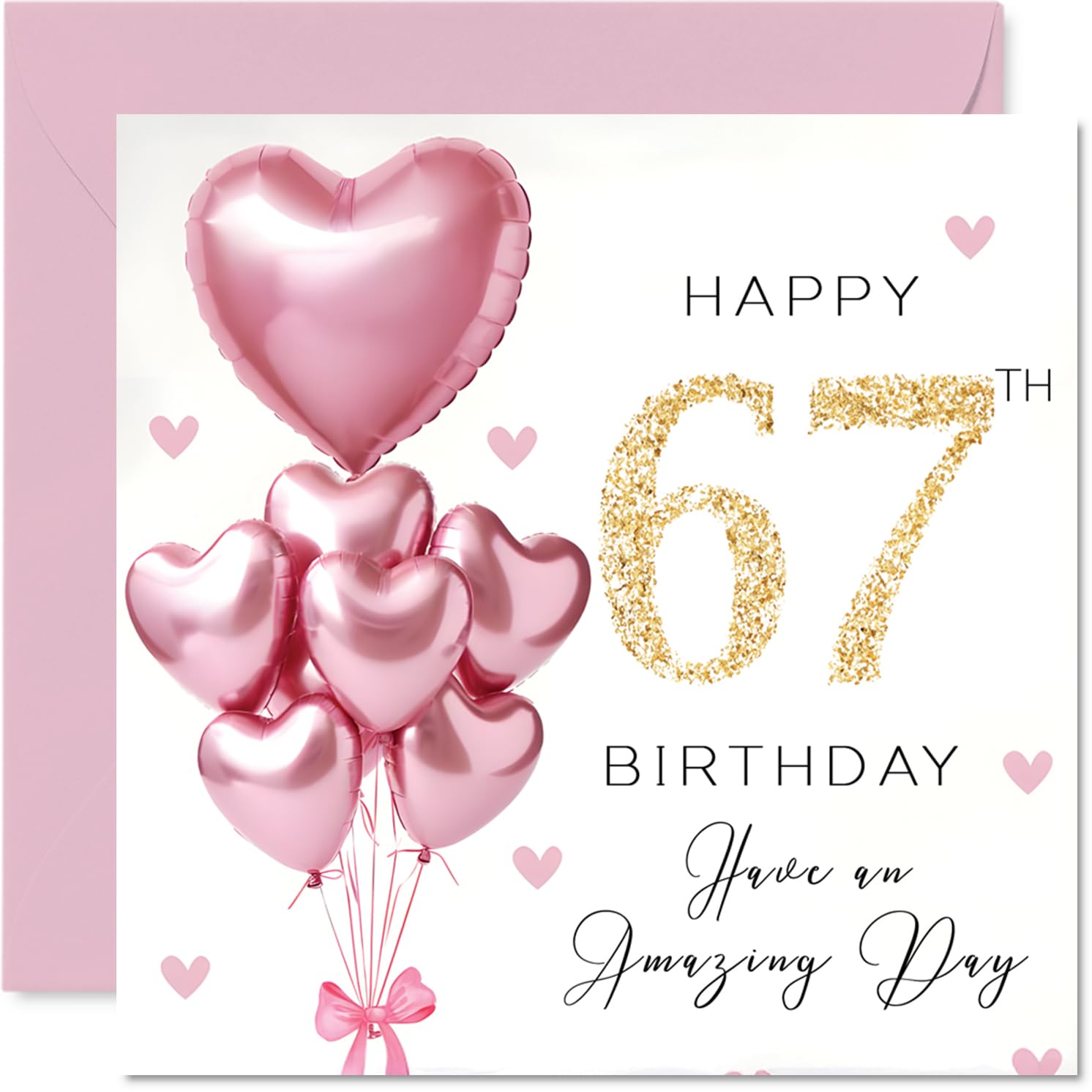 67th Birthday Cards for Women - Pink Glitter Balloons - Happy Birthday Card for 67 Year Old Woman Sister Wife Auntie Neighbour, 145mm Bday Greeting Cards
