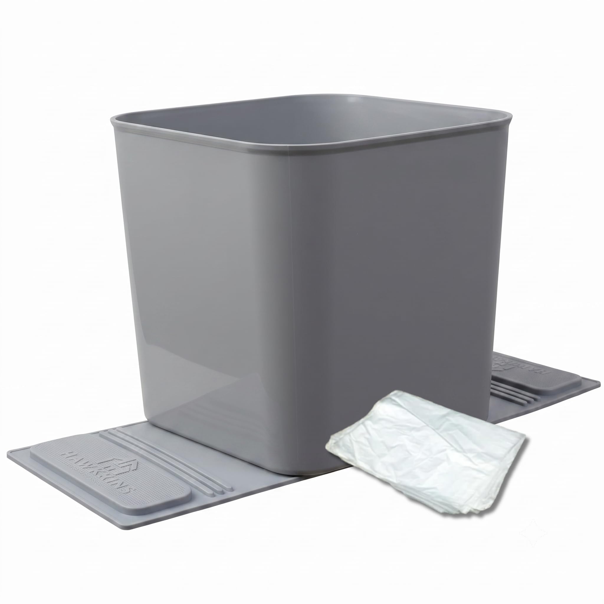 Samochodowy kosz na śmieci, odporny na zalanie, plastikowy kosz na śmieci, organizer na śmieci, 3 l, z klapą stabilną, do samochodów osobowych i ciężarowych, kosze na śmieci, szary z workiem na śmieci, szary z workiem na śmieci