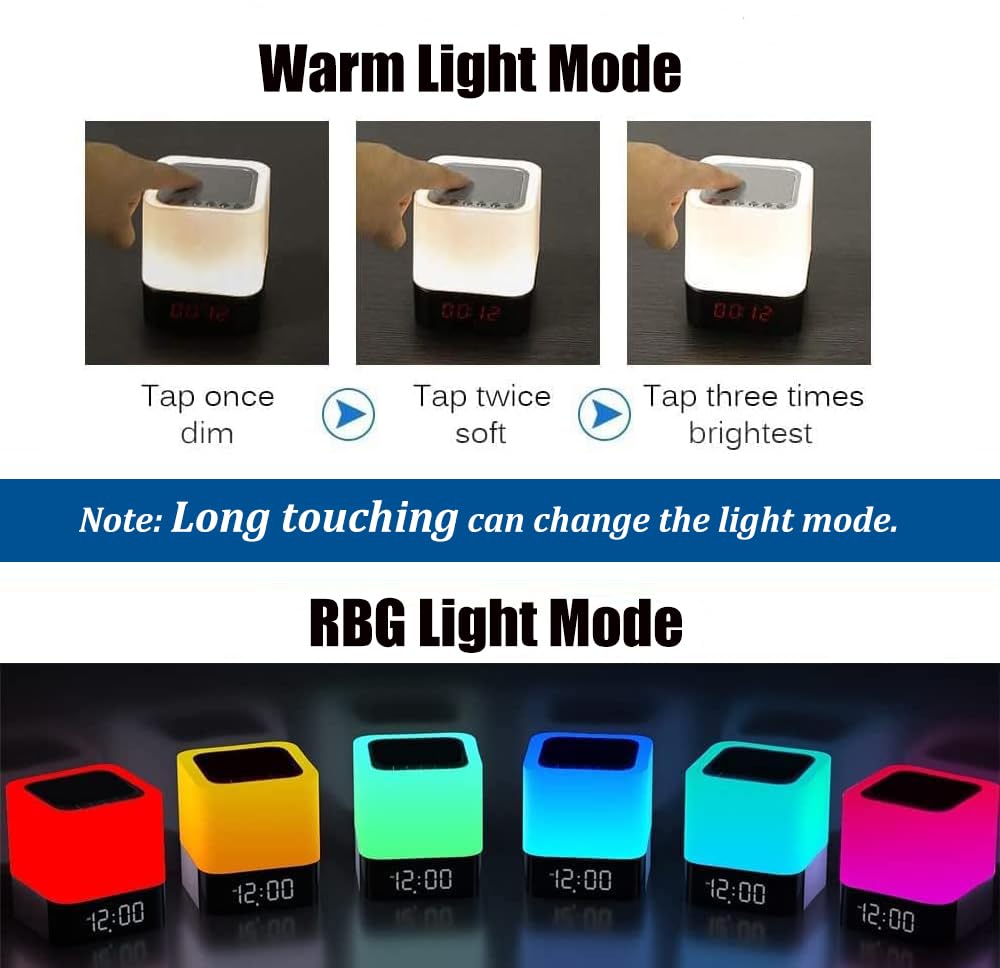 Swonuk 5-in-1 Bluetooth Speaker with Light, Light Alarm Clock, RGB Colour Change, Bed Lamp, Touch Screen, Dimmable, Alarm Clock, Digital with USB, Hands-Free, MP3 Player, Cool Things for Teens, Girls