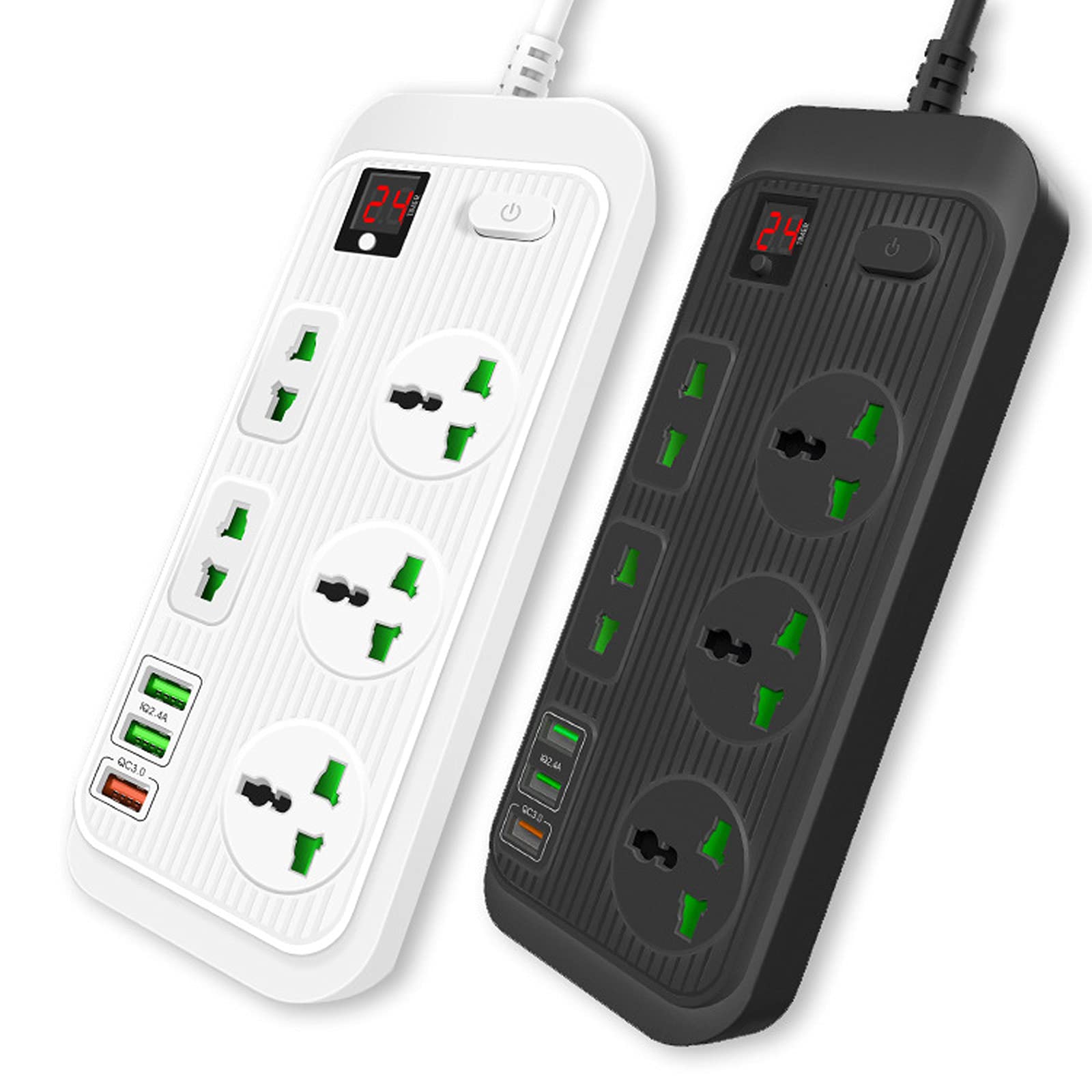 Multipresa, Multipresa Elettrica Con USB Ciabatta Con 5 Prese Elettriche E 3 Porte Di Carica USB Un Interruttore Di Controllo Con Protezione Da Sovraccorrente 3000W 16W 5V 16A Cavo 2M,Black+white