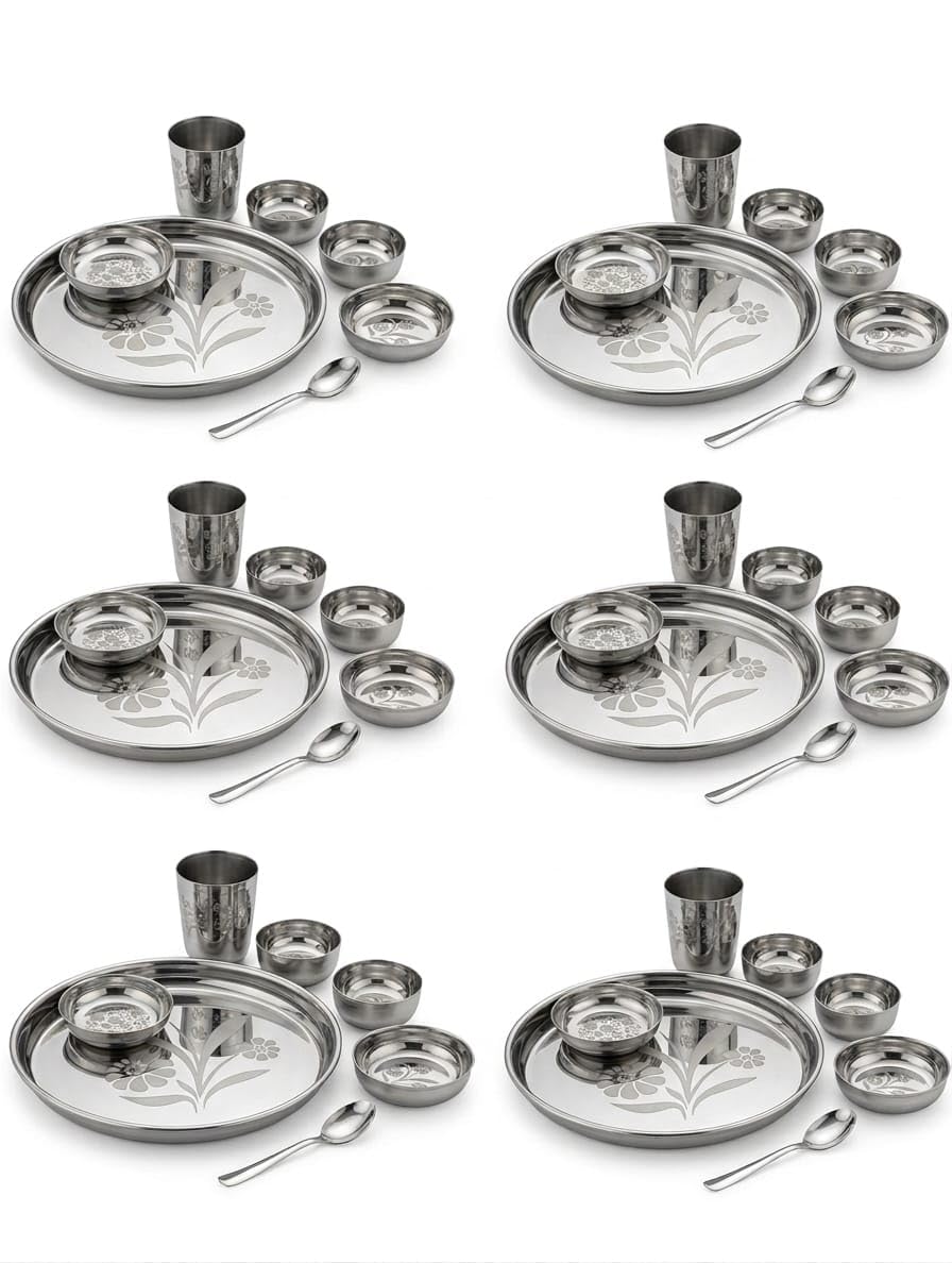 DK ASHAPURA Stainless Steel Dinner Set, Silver, Laser Printed, 36