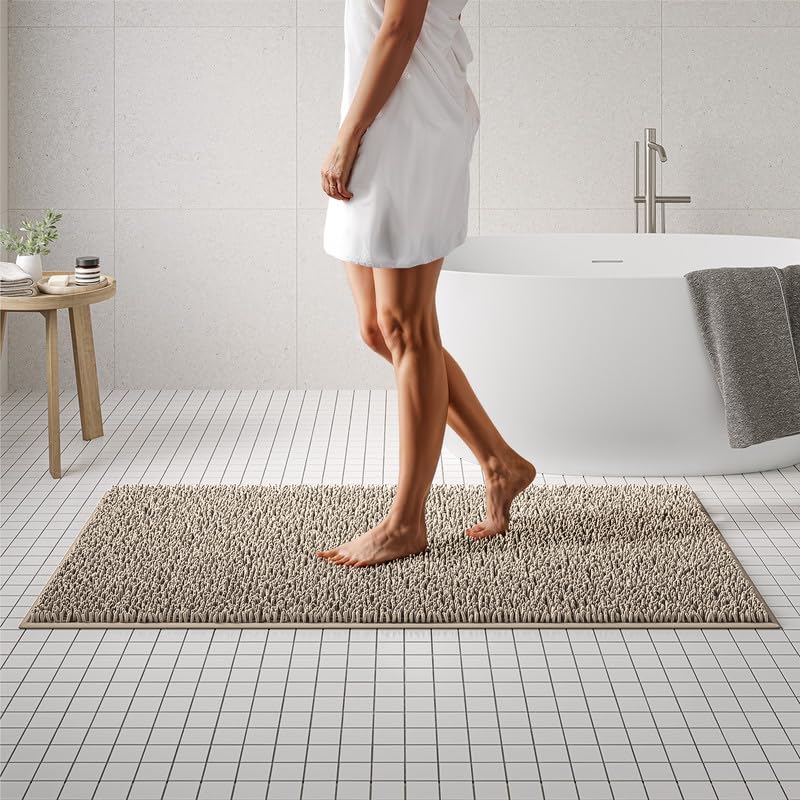 AOACreations Chenille Shag Bath Rugs, Shaggy Bathroom Mat Set Of 3