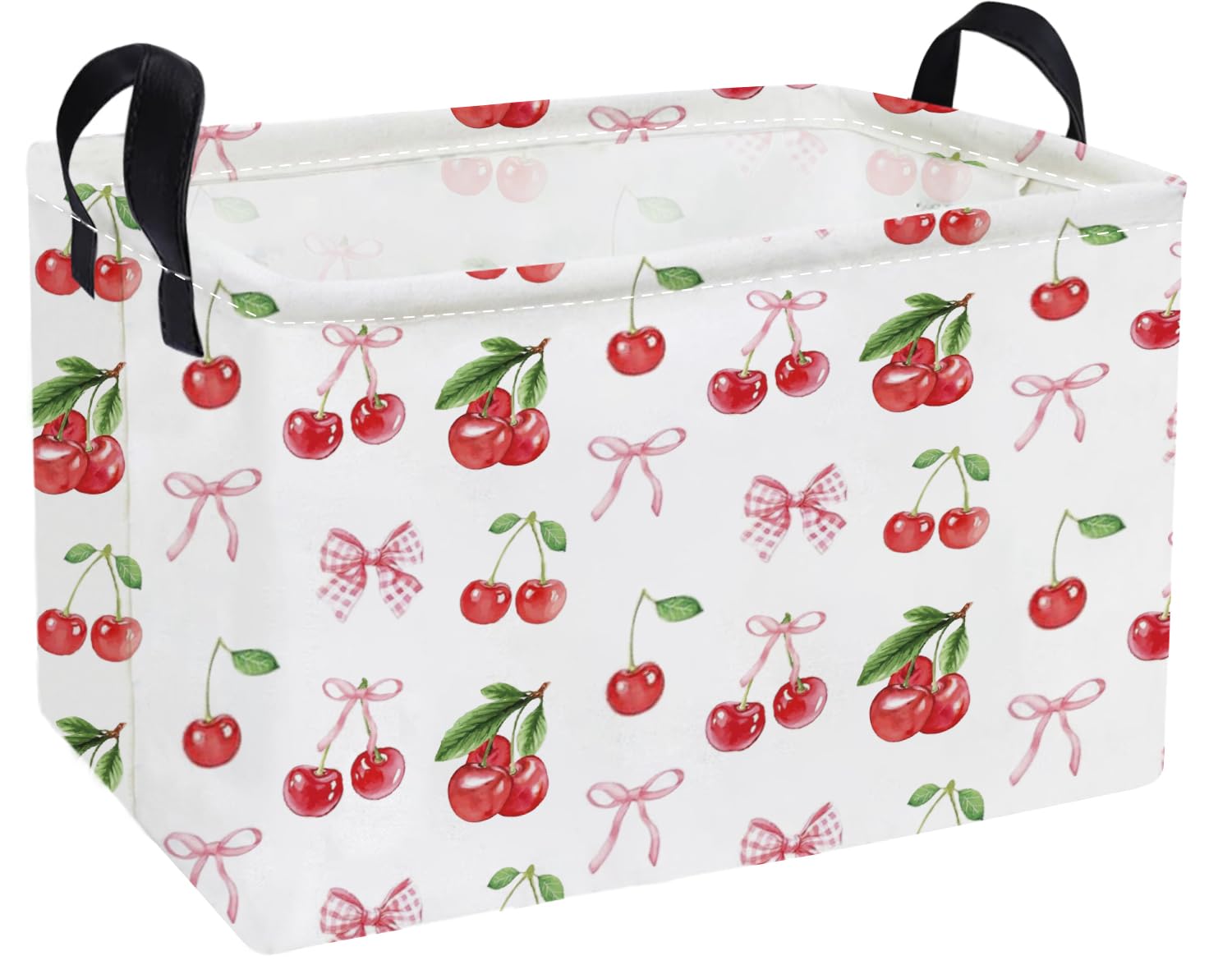 Essme Rectangular Kids Baskets,Cherry Storage Box,Cute Basket for Kids with Handles for Room Decor, Book Bins,Shelf Basket.(Cherry)
