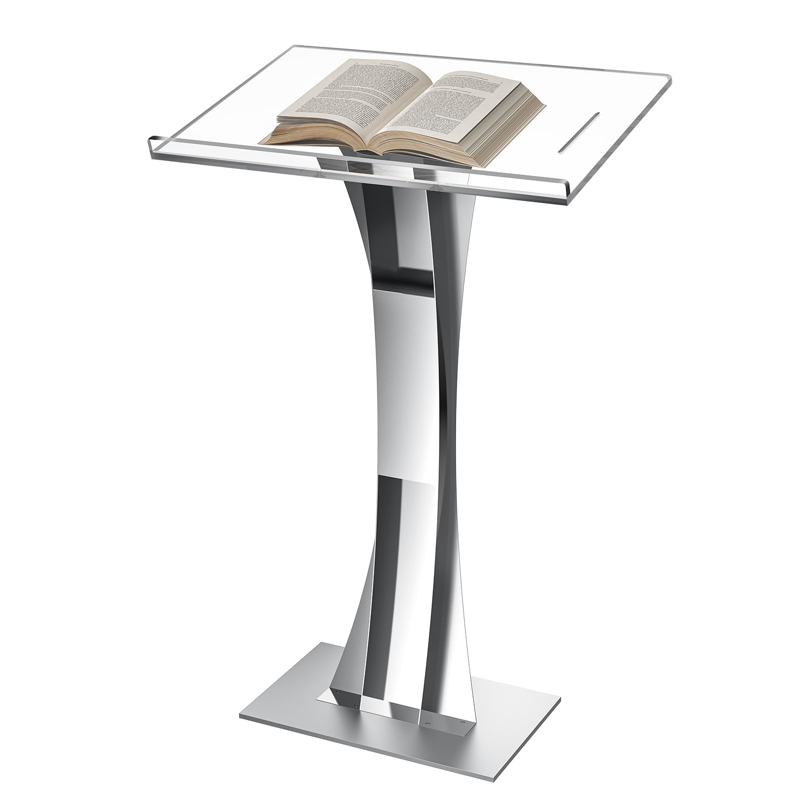Supporto per podio in acrilico trasparente, 109,2 cm, per chiese, leggio moderno per aule, conferenze, matrimoni e altro (argento)