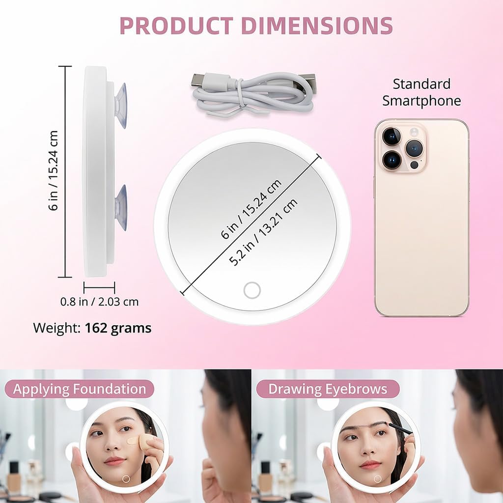 Espejo de Aumento 30X con Luz LED Espejo Aumento Ventosa Recargable USB 3 Colores Regulables Diseño Compacto para Maquillaje y Viaje Blanco, 1 Unidad — view 5