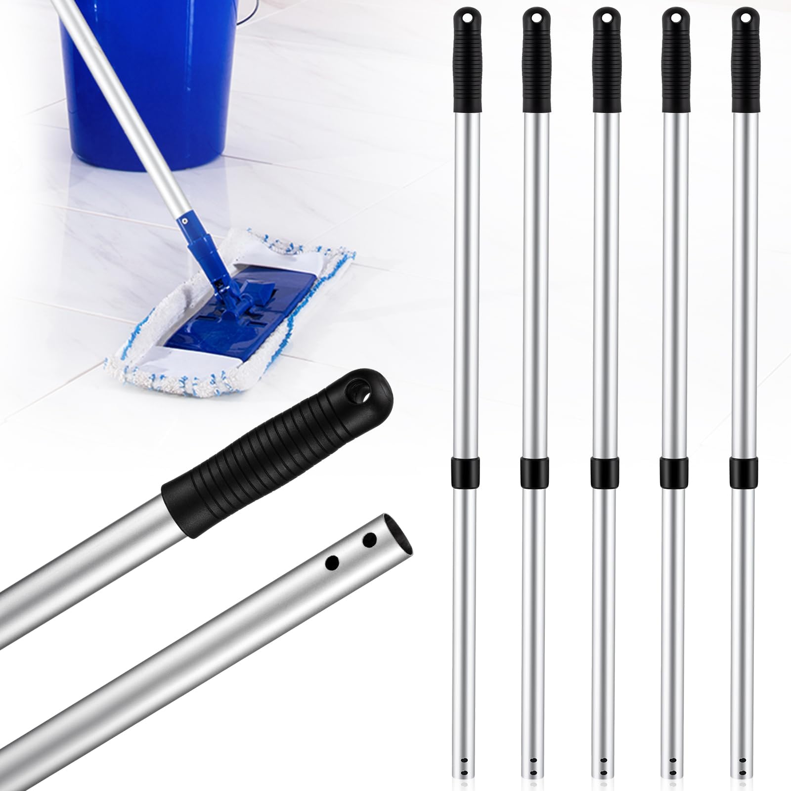 Yungyan 5 Pcs Adjustable Aluminum Mop Pole for Flat Head