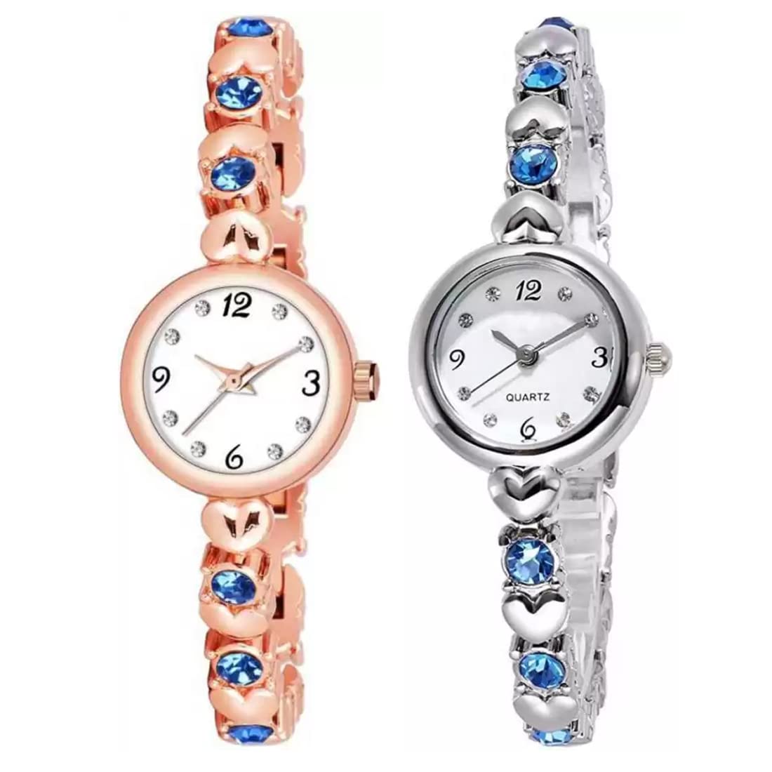 GOLDENIZE FASHION Rose Gold and Silver Multicolour Round Diamond Dial Unisex Analog Stylish Fashion Gift Watch Bangle Wrist Watches for Women Girls Combo Pack of 2 (B09YMBF3VM) Amazon Price History, Amazon Price Tracker