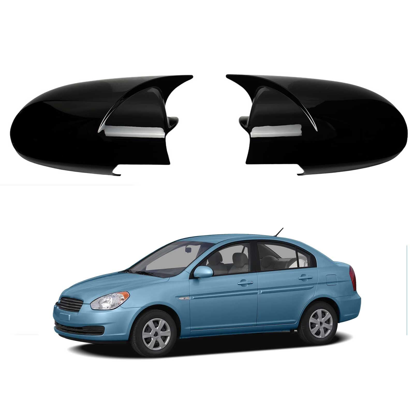 PAPEP Door Mirror Cover Caps for Hyundai Accent 2006-2011, Left Right Side Wing Rearview Mirror Cover Lid 2 Pieces Exterior Styling Accessory,Glossy black