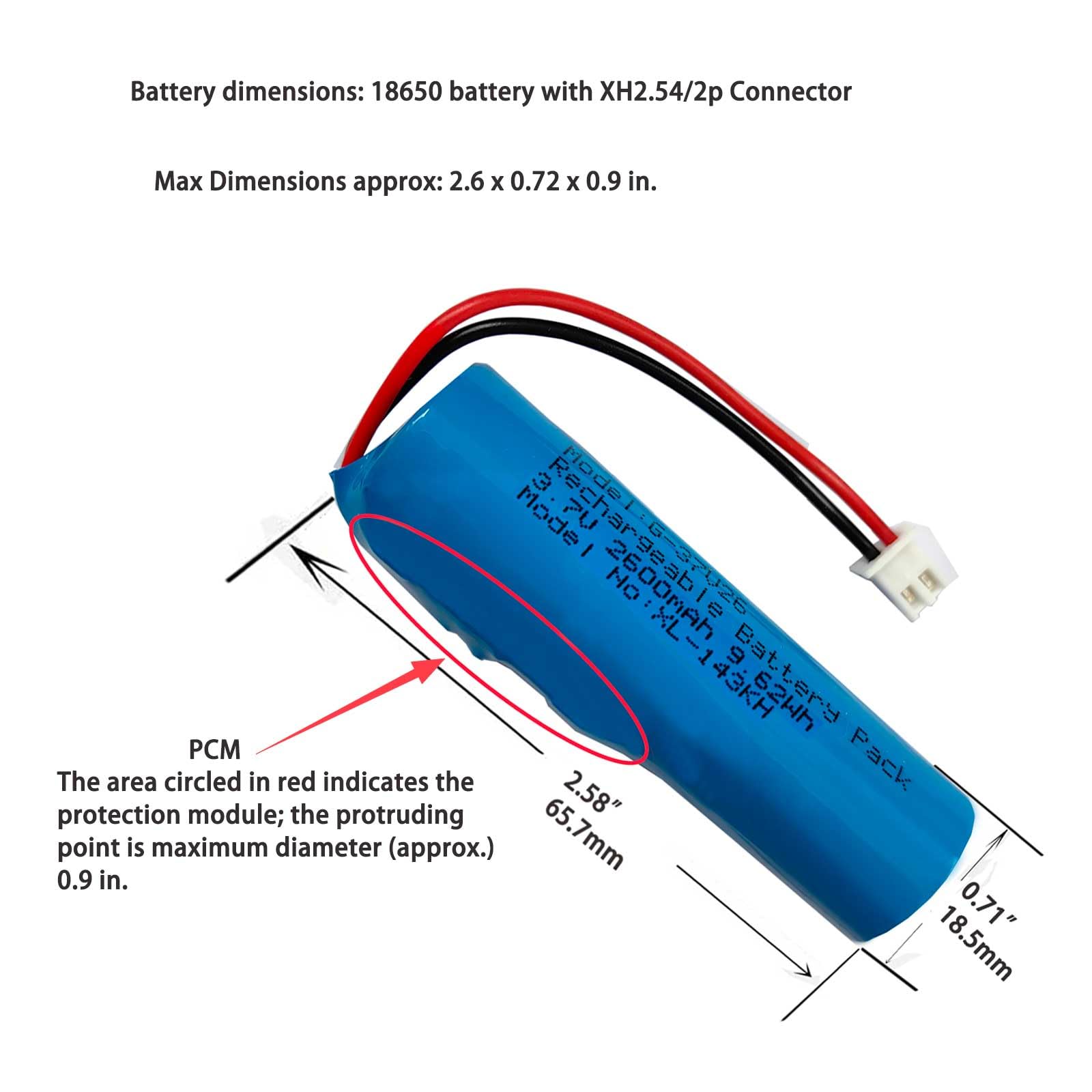 Batteria ricaricabile agli ioni di litio da 3,7 V 2600 mAh 9,62 Wh con spina XH2,54/2p per amplificatore vocale compatibile con batteria di ricambio Croove B0143KH9KG