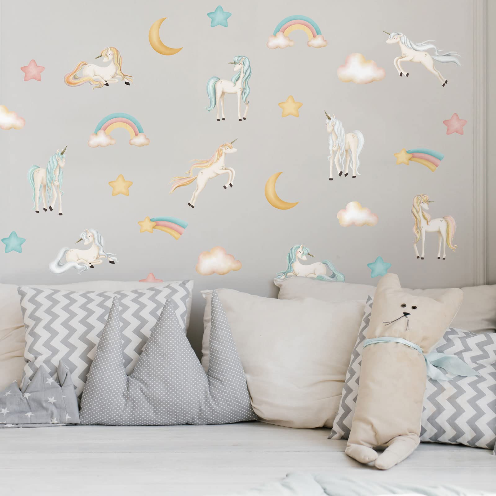 Stickerscape Girls Unicorn Wall Stickers (Pastel Watercolour Unicorns) | Easy To Apply And Cleanly Removable | 28 Stickers For Walls Included | Unicorn Bedroom Accessories