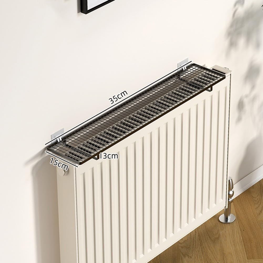 Set di 2 mensole salvaspazio per termosifone, senza fori, con Hoo nero, ideali per la casa e la decorazione del riscaldamento