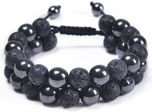 Brazalete GelConnie de piedras de lava, 7 chakras, 0.32 pulgadas, piedra natural, para curación, alivio del estrés, yoga, ansiedad, aromaterapia,