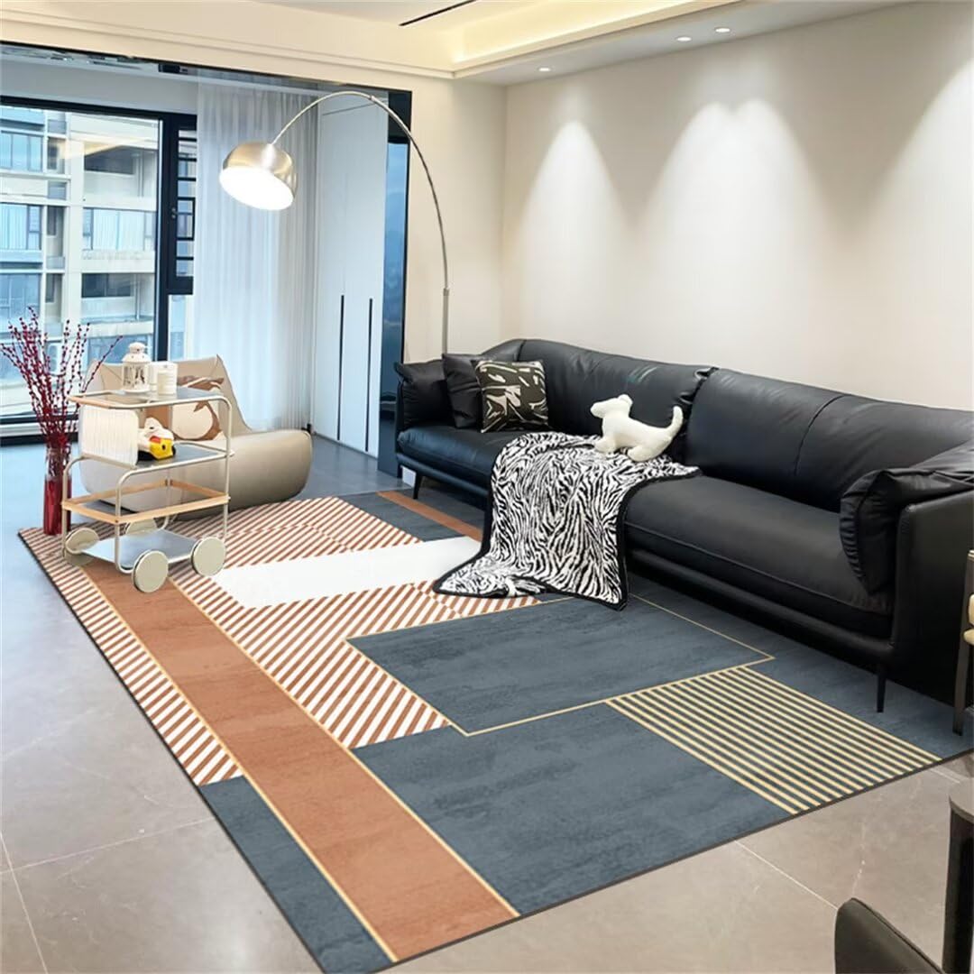 Tapis garçon bleu 200x300cm rayé moderne pour grand salon et chambre d'enfant