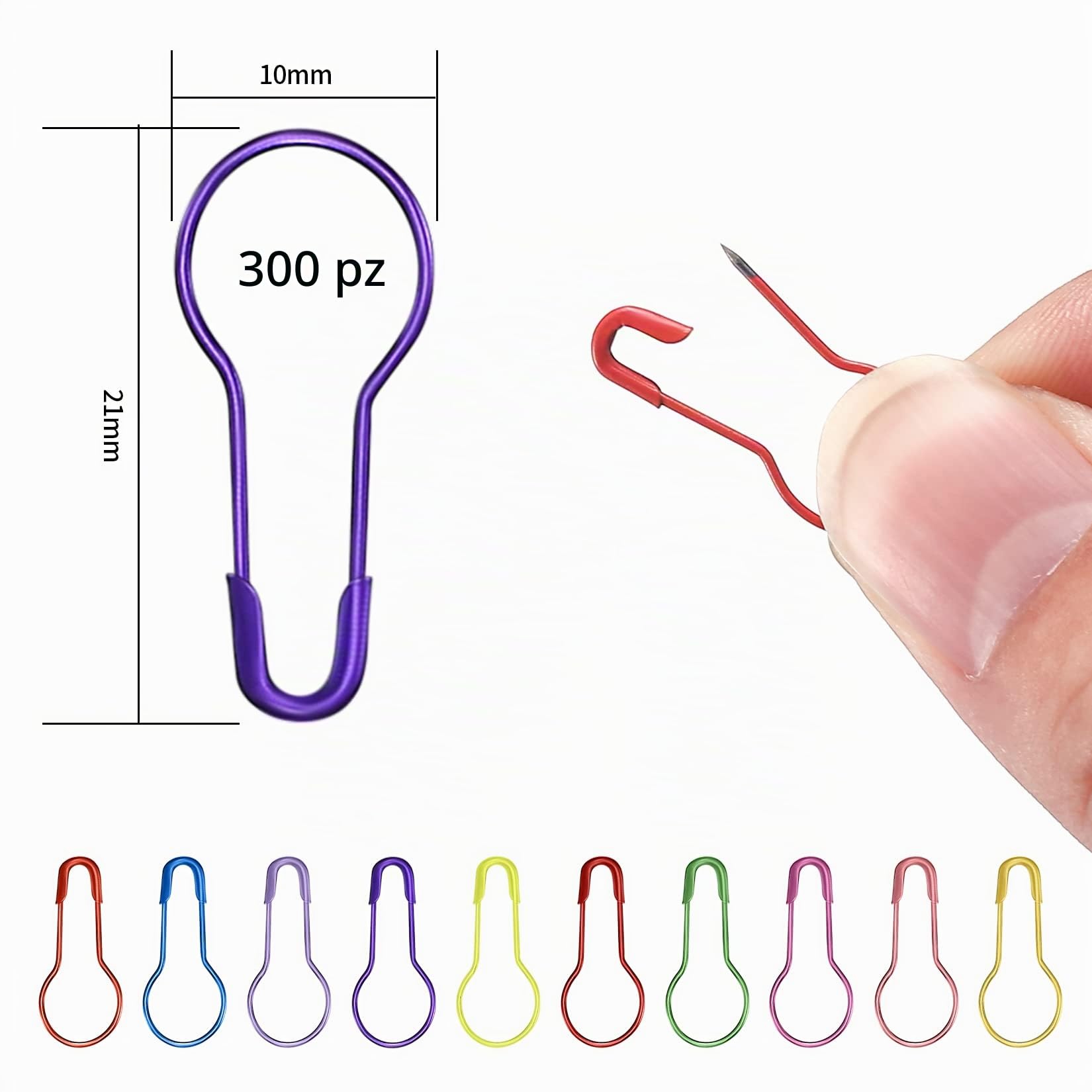 300 Pz Spille di Sicurezza, Spille da Balia in 10 Colori, Spille da Calabash, Spille Pin Segnapunti per Fai da Te Abbigliamento Crafting Contrassegno Punto di Lavoro a Maglia