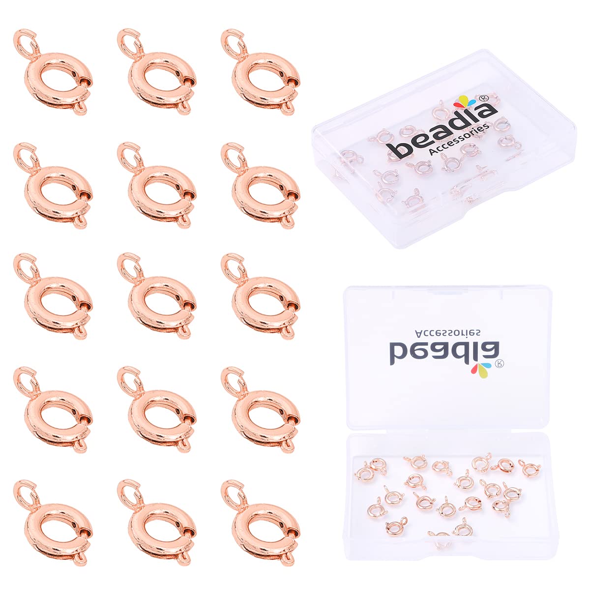 BeadiaRose Gold Plated Spring Clasps Non Tarnish 6mm 20pcs for Jewelry Making Findings