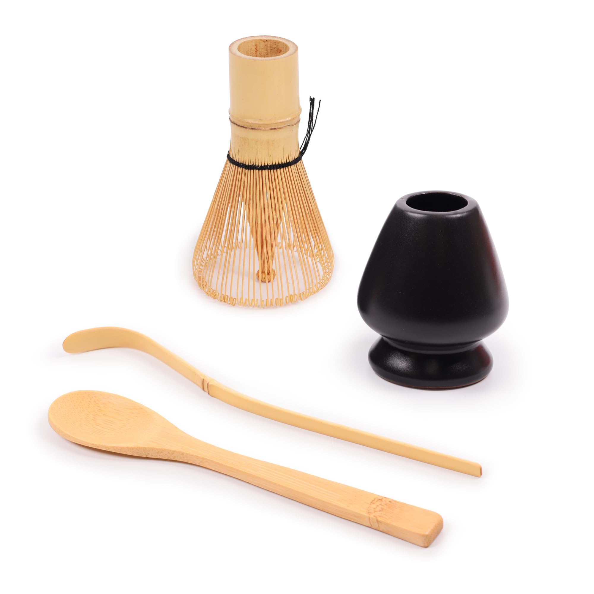 Coffret Cadeau Cérémonie Matcha BambooMN - Fouet en Bambou, Cuillères et Support de Fouet Noir