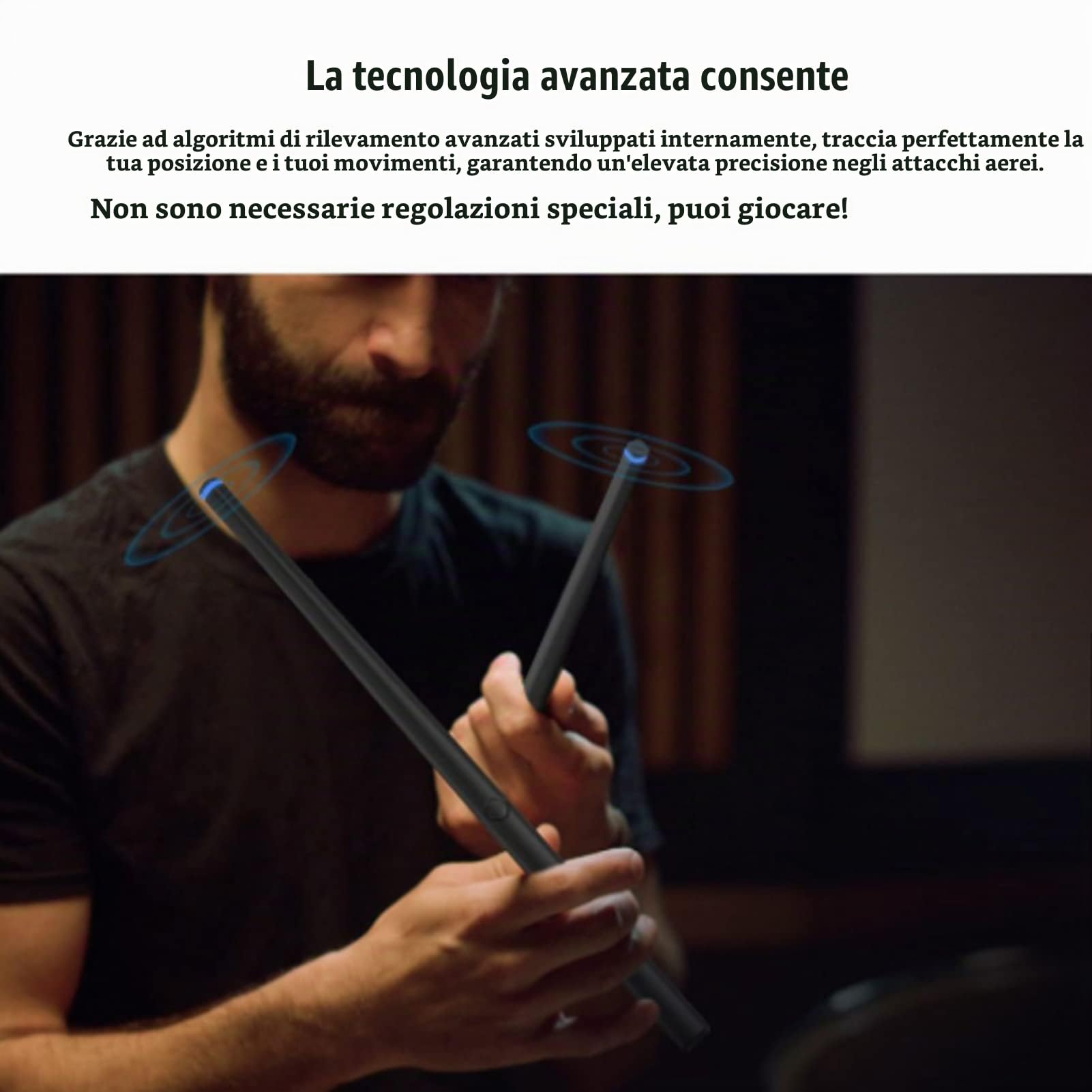 Bacchette per Batteria ad Aria, Batteria Elettronica virtuale Portatile con Pedali, Bluetooth e Funzione Midi, Bacchetta Elettronica per ritmi Rock Beat per Adulti e Bambini