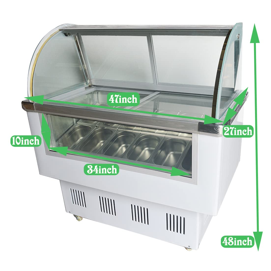 TECHTONGDA Commercial Ice Cream Chest Refrigerator Display Case Showcase Gelato Freezer With LED Light 12 Pan
