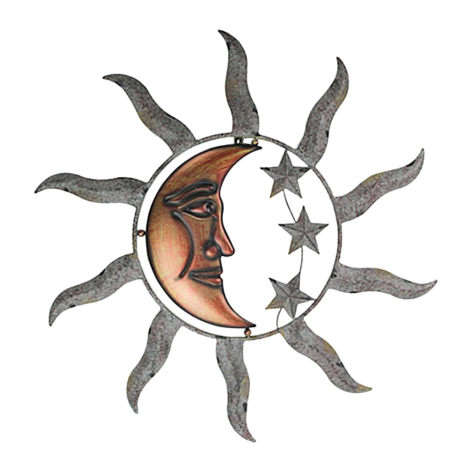 Sol y Luna y Estrella Decoración de Pared de Metal Inspiradora Escultura de Pared Decoración Colgante Arte para Interior y Exterior, Casa, Salón, Oficina, Patio, Jardín, 40 cm