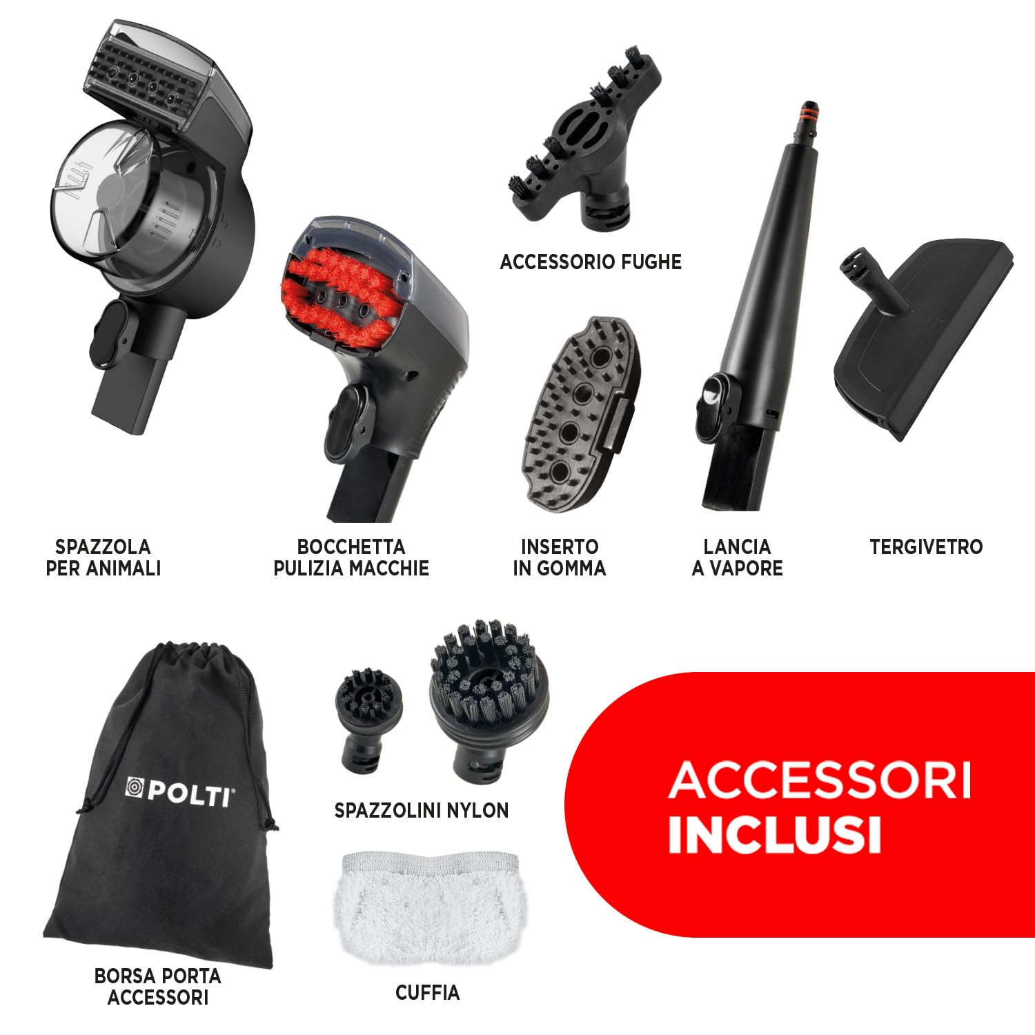 Polti StainOver Pet SC50, Lavatappeti a Vapore 4 in 1 per Rimuovere le Macchie, con Funzione Vaporetto, Spazzola con Serbatoio per i Peli degli Animali, 10 accessori inclusi, Grigio