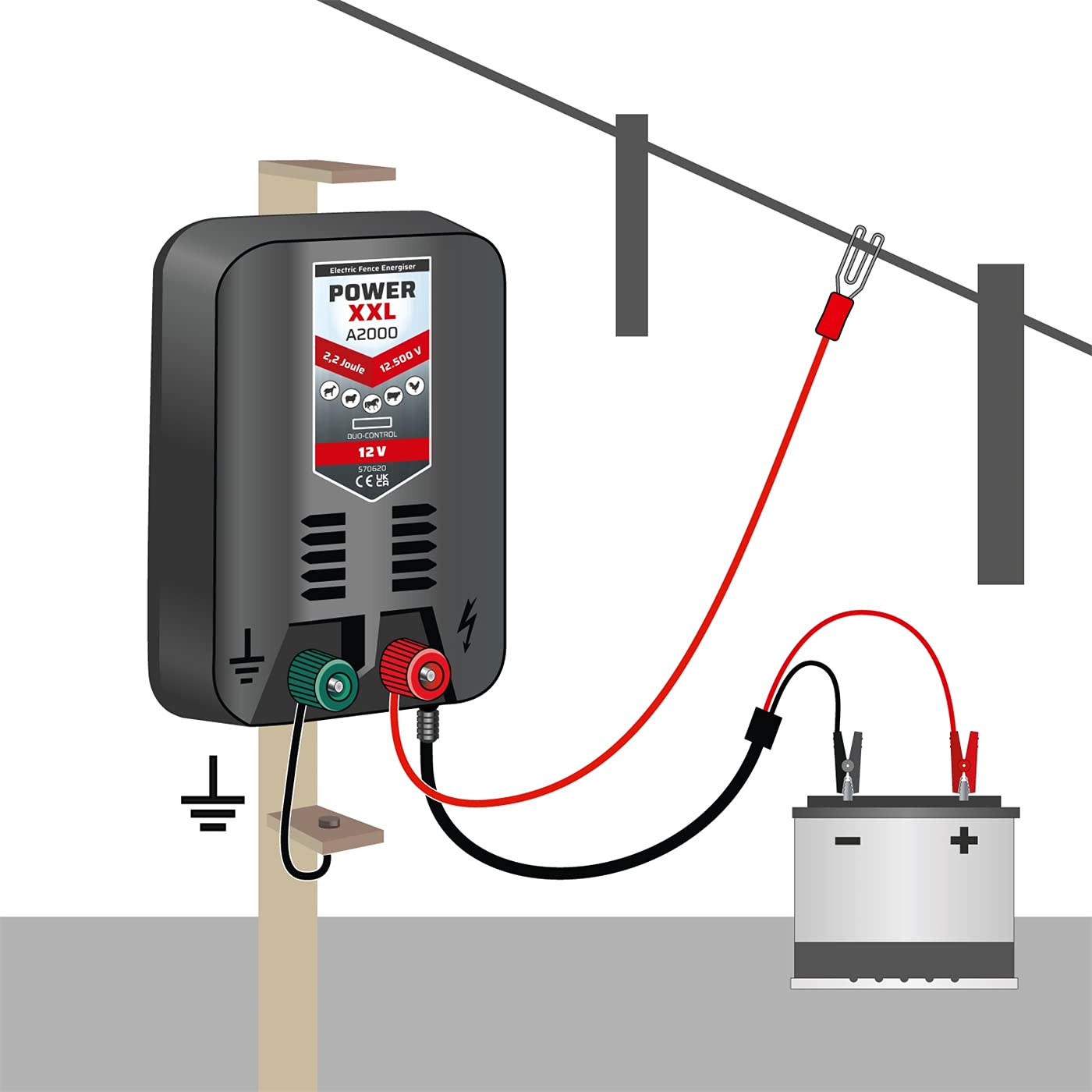 Elettrificatore 12 V A2000 per recinti elettrici, recinzioni da pascolo