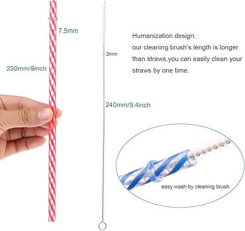 Miniatura 2 de Dakoufish Focos de plástico reutilizables y gruesos, de plástico, 12 piezas de 9 pulgadas, sin BPA, pajillas Mason Jar transparentes, a rayas, 6