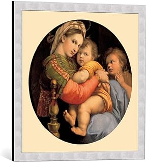 kunst für alle Quadro con Cornice: Raphael Madonna della Sedia Madonna della seggiola - Stampa Artistica Decorativa, Cornice di Alta qualità, 60x60 cm, Argento Spazzolato