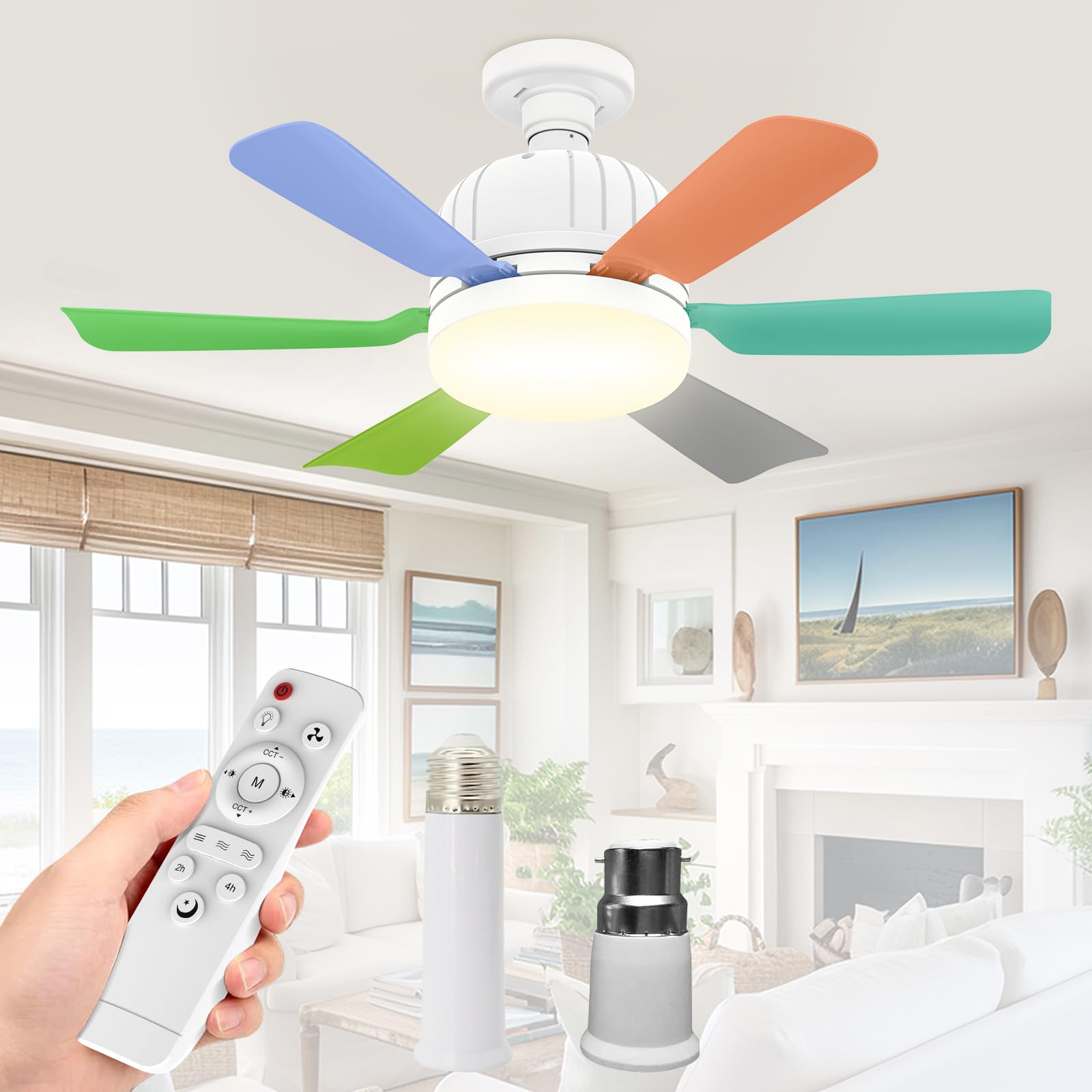 OIWERH 46cm E27/B22 Ceiling Fan Light Bulb Bayonet Fitting, Ceiling Fans with Lights and Remote, Ceiling Fans Lights Dimmable, Ceilings Lamp with 3 Speeds Timing, 6 Blades