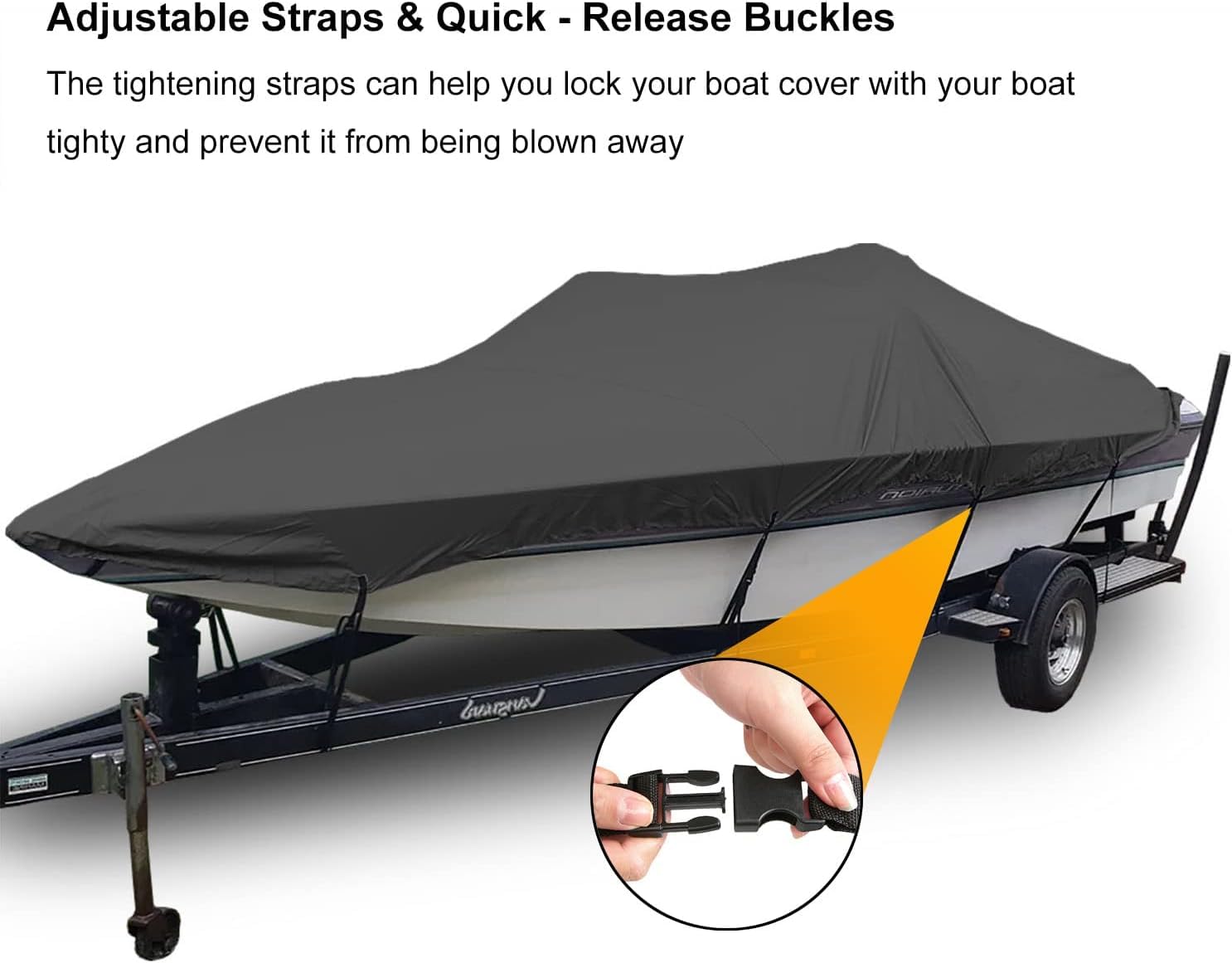 Telo Copri Barca Tenda da Esterno Tessuto 420D Trainabile Bass Boat Scafo a V Tri-Hull Barca da Pesca Sci Nautico Runabout Bowrider Boat (Nero 700x254