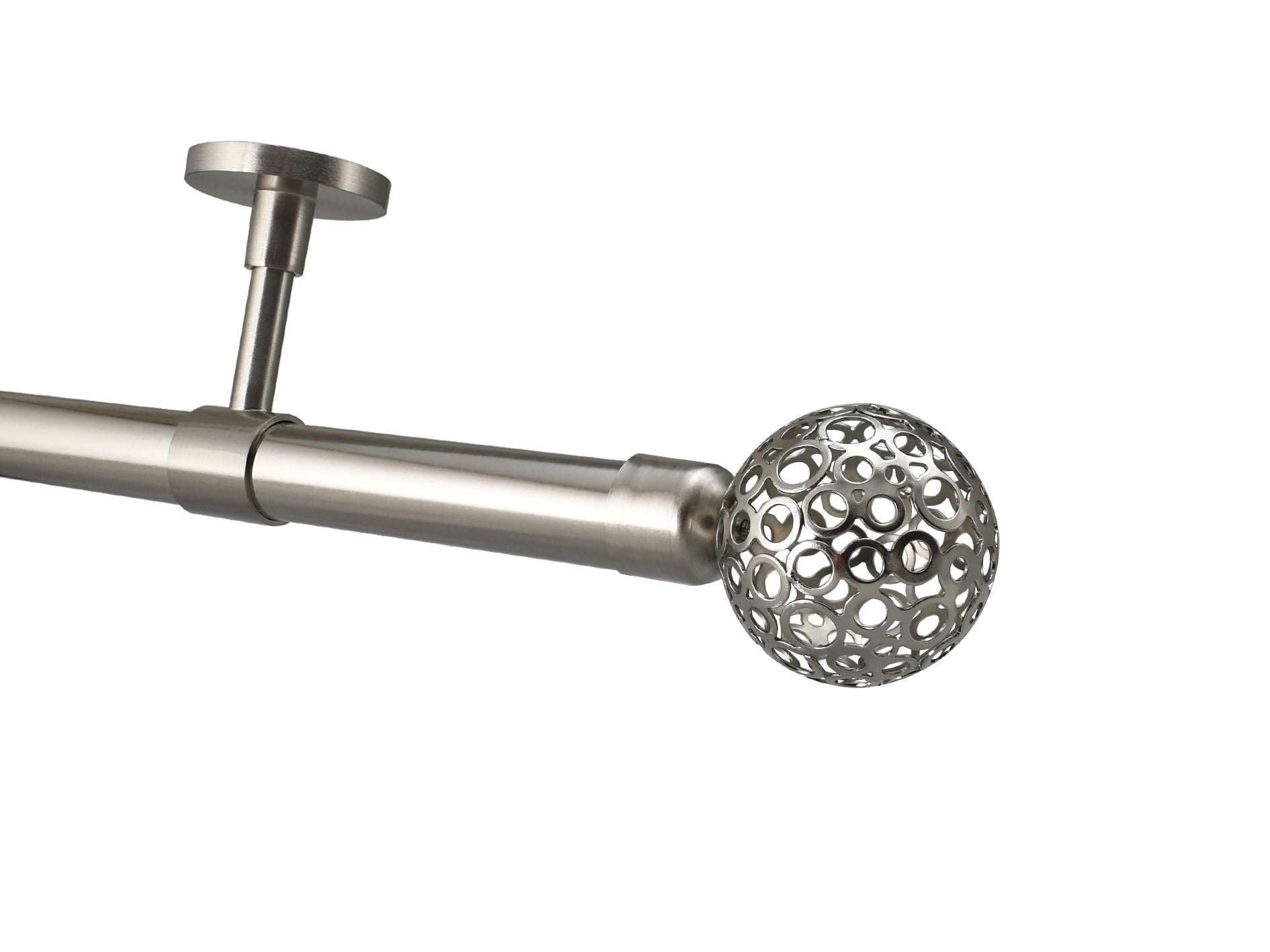 YHO Bay Window Curtain Pole Ceiling Fix 4m Brushed Chrome 28mm For Eyelet & Pencil Pleat Curtains (4m, Osaka Finial Without Rings)