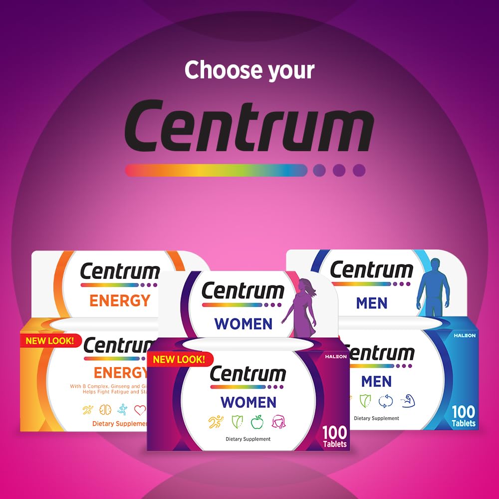 Centrum Women Multivitamin 100 Tablets - Complete Daily Vitamins & Minerals Tailored for Women with Iron, Folic Acid, Calcium & Biotin for Energy, Bones, Skin and Hair - 100-Day Supply