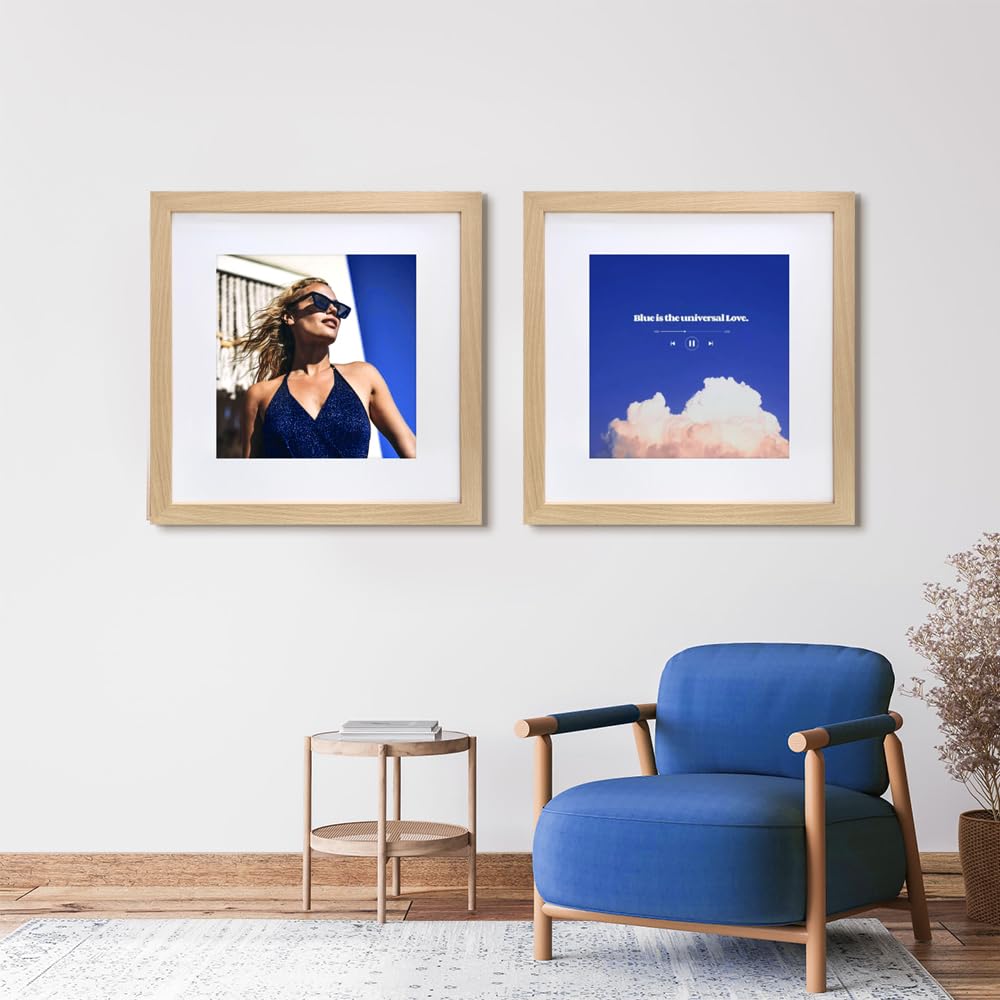 VNVNK Cornice in legno naturale, 53 x 53 cm, perfetta per foto da 53 x 53 cm senza passepartout o foto da 43 x 43 cm con tappetino, decorazione da parete per la casa, 1 pezzo