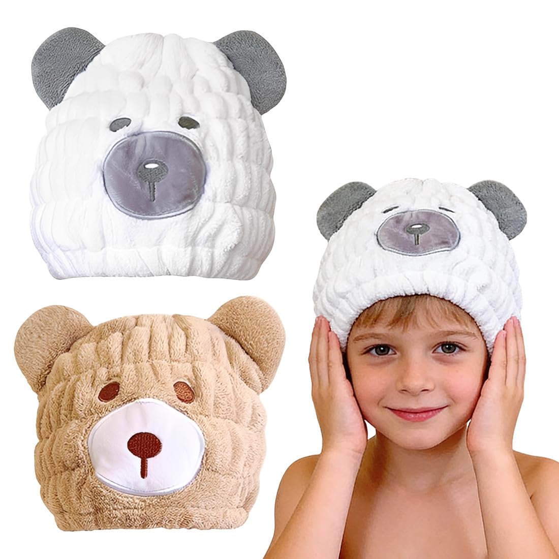 Turbante per capelli in microfibra anti-crespo per bambini, confezione da 2, turbante per capelli in cotone, asciugamano per la testa delle ragazze, cappello per capelli ad asciugatura rapida