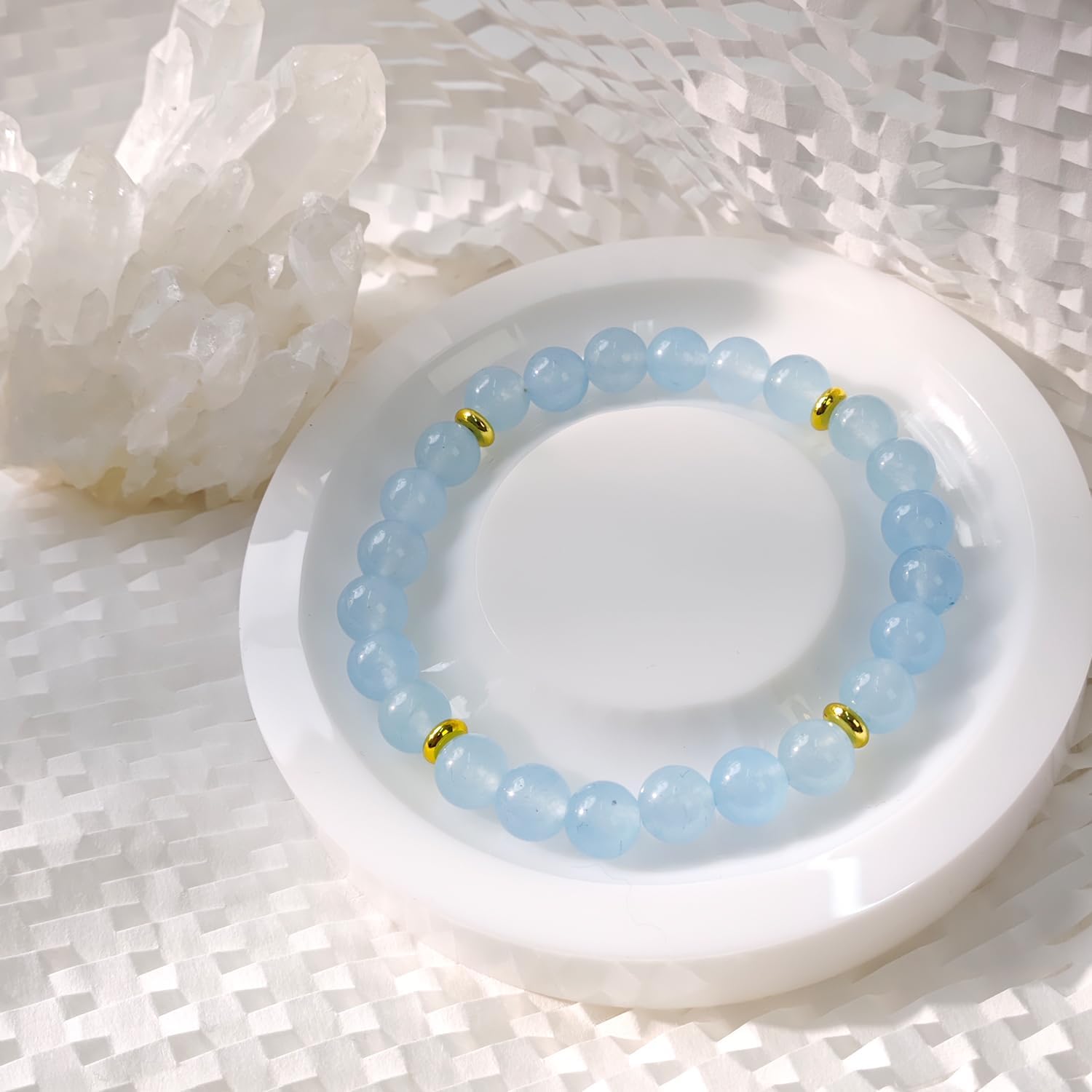 8mm Beaded Bracelet - Calming Natural Healing Crystal Stretch Bracelet for Women and Men - Handmade Semi-Precious Gemstone with Positive Energy - Image 3